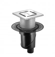 Трап водосток PLATZ Norma 150х150, матовый хром, S-сифон D50/105 H50 вертикальный, BERGES