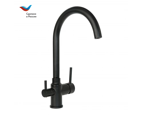 ГОРОД Смеситель для мойки с высоким изливом, с подключением фильтра, одноручный, черный, СЛАВЕН, Д75