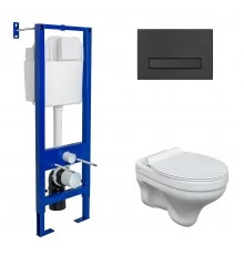 Комплект: инсталляция ATOM Line 410 кнопка черная Soft Touch, унитаз ALBIT S, сиденье дюропласт Top