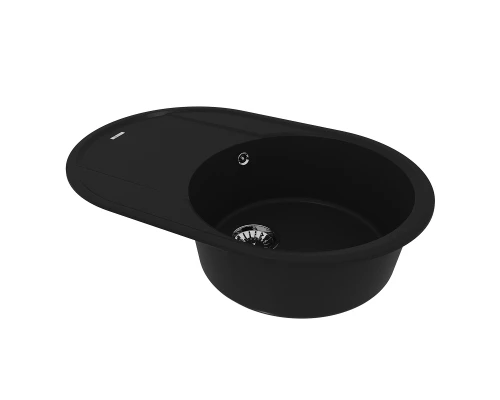 Кухонная мойка Lemark LACHA 760 врезная овальная с крылом из кварцгранита, Антрацит 