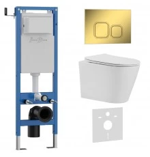 Комплект 3в1 IBERICA BLANCA инсталляция SILENCIO MINI, унитаз BURGOS ALTO белый, кнопка смыва ESTI-Q золото глянцевое (IB.001M.BRA.231.836)