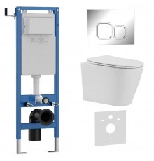 Комплект 3в1 IBERICA BLANCA инсталляция SILENCIO MINI, унитаз BURGOS ALTO белый, кнопка смыва ESTI-Q хром глянцевый (IB.001M.BRA.231.833)