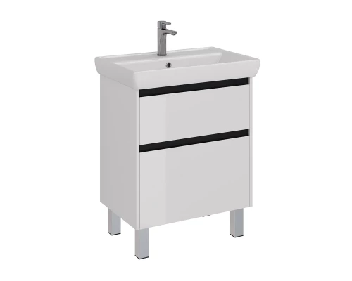 Тумба Lemark COMBI 70 см под 1 раковину, подвесная/напольная, 2 ящика, цвет планки: Чёрный, цвет кор