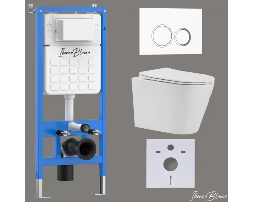 Комплект 3в1 IBERICA BLANCA инсталляция SILENCIO, унитаз BURGOS ALTO белый, кнопка смыва ESTI-O белый глянцевый (IB001.BRA.231.821)