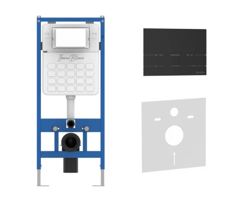 Комплект 2в1 IBERICA BLANCA инсталляция SILENCIO, кнопка смыва INOX-S черный матовый (IB001.016.04)