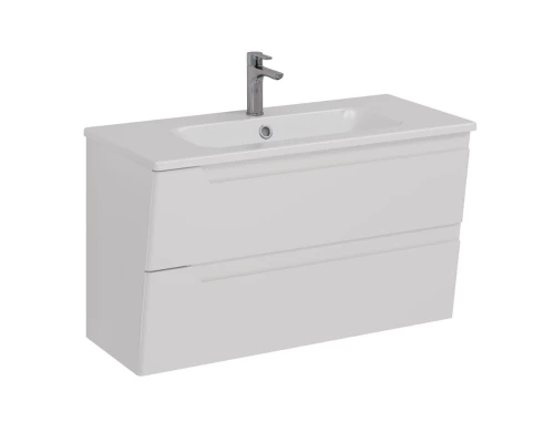 Тумба Lemark MIANO, 100 см под 1 раковину, подвесная, 2 ящика, цвет корпуса, фасада: Белый глянец