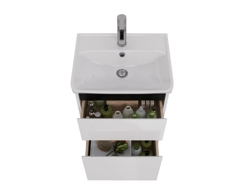 Тумба Lemark COMBI 50 см под 1 раковину, подвесная/напольная, 2 ящика, цвет планки: Чёрный, цвет кор