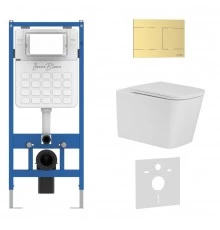 Комплект 3в1 IBERICA BLANCA инсталляция SILENCIO, унитаз TOLEDO ALTO белый, кнопка смыва INOX-R золото матовое (IB001.TLA.234.1503)