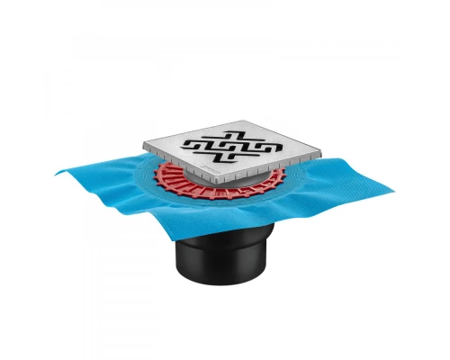 Трап водосток ZENTRUM Antik 150х150, матовый хром, выпуск D50/75/110 H74 вертикальный, BERGES