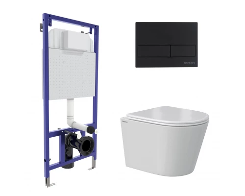 Комплект: инсталляция NOVUM кнопка L5 Soft Touch черная, унитаз VITA Rimless 49 см, сиденье дюроплас