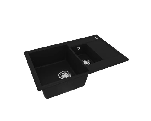 Кухонная мойка Lemark RAMZA 760 врезная прямоугольная с доп.чашей и крылом из кварцгранита, Антрацит
