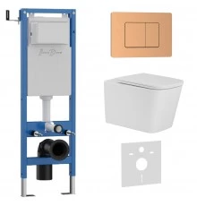 Комплект 3в1 IBERICA BLANCA инсталляция SILENCIO MINI, унитаз TOLEDO ALTO белый, кнопка смыва INOX-C розовое золото матовое (IB.001M.TLA.234.1172)