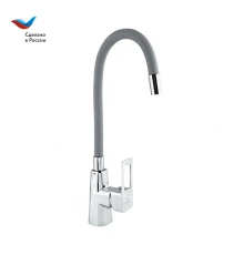 КОТТЕДЖ Смеситель для мойки с высоким изливом из силикона, серый, СЛАВЕН, Н26