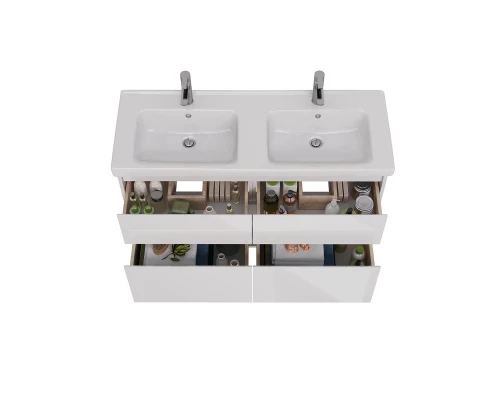 Тумба Lemark COMBI 125 см под 2 раковины, подвесная/напольная,4 ящика, цвет корпуса, фасада: Белый г