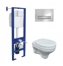 Комплект: инсталляция ATOM Line кнопка хром глянец, унитаз подвесной Albit S с сиденьем Optim PSO по