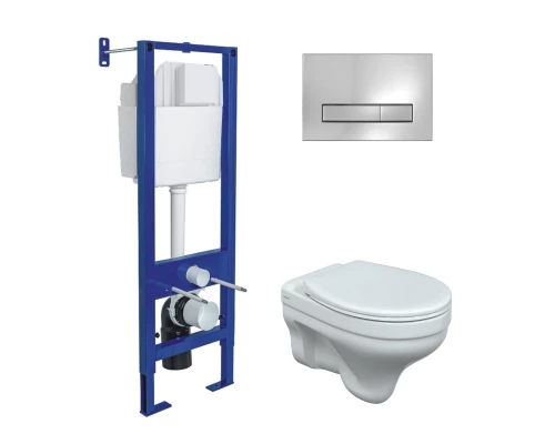 Комплект: инсталляция ATOM Line кнопка хром глянец, унитаз подвесной Albit S с сиденьем Optim PSO по