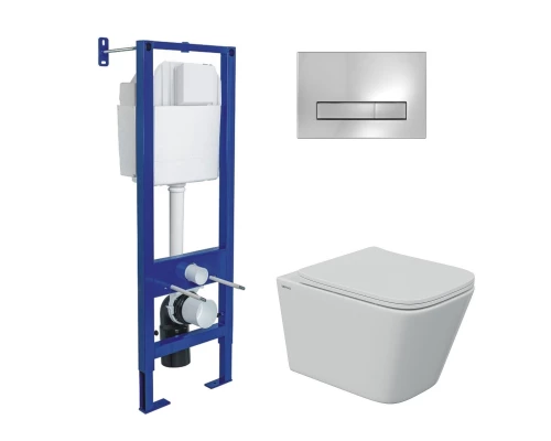 Комплект: инсталляция АТОМ Line кнопка глянцевый хром, унитаз FLOE S Rimless 51 см, сидение дюроплас