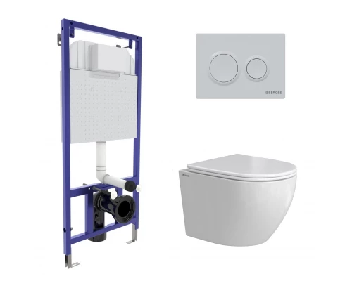 Комплект: инсталляция NOVUM кнопка O1 белая, унитаз OKUS Rimless 49 см, сиденье дюропласт микролифт,