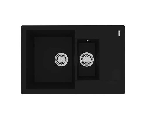 Кухонная мойка Lemark RAMZA 760 врезная прямоугольная с доп.чашей и крылом из кварцгранита, Антрацит