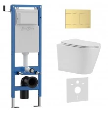 Комплект 3в1 IBERICA BLANCA инсталляция SILENCIO MINI, унитаз BURGOS ALTO белый, кнопка смыва INOX-R золото матовое (IB.001M.BRA.231.1503)