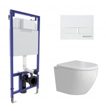 Комплект: инсталляция NOVUM кнопка L1 белая, унитаз OKUS Rimless 49 см, сиденье дюропласт микролифт,
