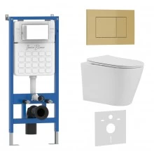 Комплект 3в1 IBERICA BLANCA инсталляция SILENCIO, унитаз BURGOS ALTO белый, кнопка смыва ESTI-S золото матовое (IB001.BRA.231.854)