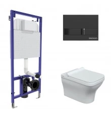 Комплект: инсталляция NOVUM кнопка L6 черный глянец, унитаз Strati Rimless, сиденье дюропласт Strati