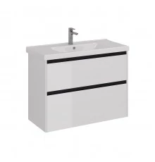 Тумба Lemark COMBI 100 см под 1 раковину, подвесная/напольная, 2 ящика, цвет планки: Чёрный, цвет ко