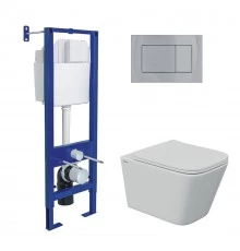 Комплект: инсталляция АТОМ хром, унитаз FLOE S Rimless 51 см, сидение дюропласт Floe S Slim SO, микр