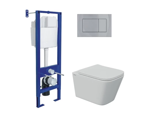 Комплект: инсталляция АТОМ хром, унитаз FLOE S Rimless 51 см, сидение дюропласт Floe S Slim SO, микр