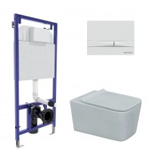 Комплект для монтажа подвесного унитаза: инсталляция NOVUM525, кнопка F1 белая, унитаз FLOE, сиденье