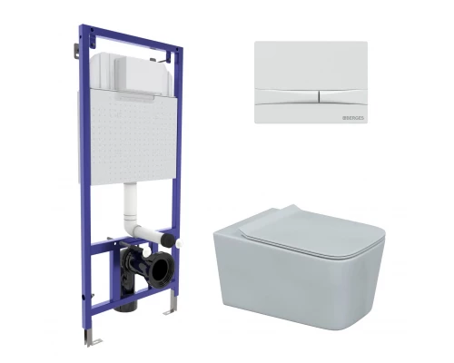 Комплект для монтажа подвесного унитаза: инсталляция NOVUM525, кнопка F1 белая, унитаз FLOE, сиденье