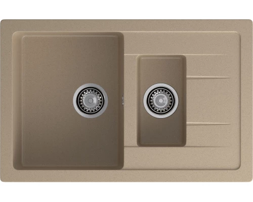 GRANFEST Мойка композит QUADRO GF-Q--775KL 1.5-чаш+крыло 775*500мм   песочный арт.GF-