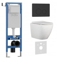 Комплект 3в1 IBERICA BLANCA инсталляция SILENCIO MINI, унитаз BILBAO ALTO белый, кнопка смыва INOX-O черный матовый (IB.001M.BLA.231.812)