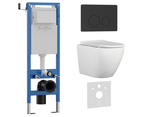 Комплект 3в1 IBERICA BLANCA инсталляция SILENCIO MINI, унитаз BILBAO ALTO белый, кнопка смыва INOX-O черный матовый (IB.001M.BLA.231.812)