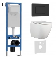 Комплект 3в1 IBERICA BLANCA инсталляция SILENCIO MINI, унитаз BILBAO ALTO белый, кнопка смыва INOX-C черный матовый (IB.001M.BLA.231.112)