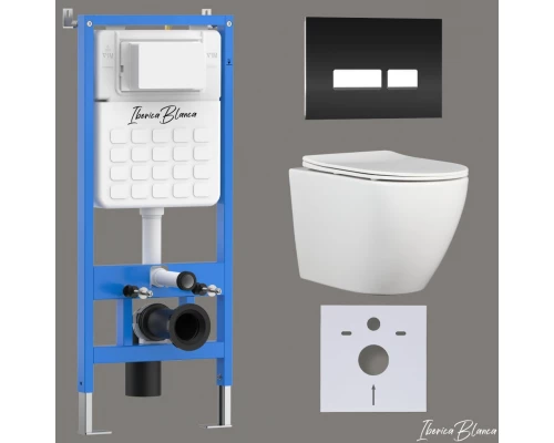 Комплект 3в1 IBERICA BLANCA инсталляция SILENCIO, унитаз BILBAO ALTO белый, кнопка смыва CRYSTAL-R черный (IB001.BLA.234.2211)