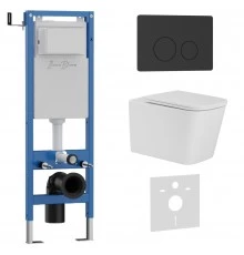 Комплект 3в1 IBERICA BLANCA инсталляция SILENCIO MINI, унитаз TOLEDO ALTO белый, кнопка смыва INOX-O черный матовый (IB.001M.TLA.234.812)