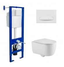 Комплект: инсталляция ATOM Line 410 кнопка белая, унитаз Tornas, сидение дюропласт Tornas Slim SO, м