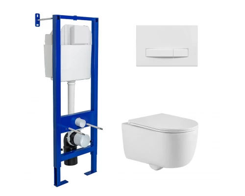 Комплект: инсталляция ATOM Line 410 кнопка белая, унитаз Tornas, сидение дюропласт Tornas Slim SO, м