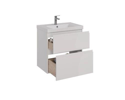 Тумба Lemark VEON 70 см под 1 раковину, подвесная/напольная, 2 ящика, цвет корпуса, фасада: Белый гл