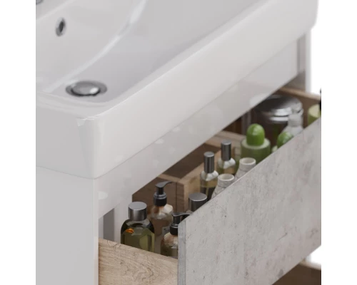 Тумба Lemark COMBI 80 см под 1 раковину, подвесная/напольная, 2 ящика, цвет фасада: Бетон, цвет корп