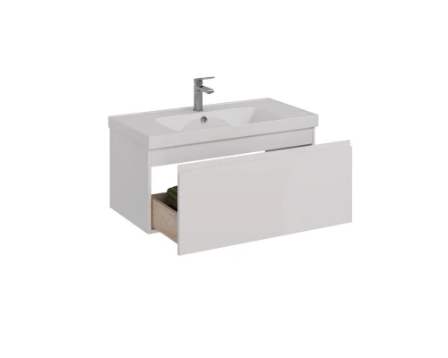 Тумба Lemark VEON MINI 90 см под 1 раковину, подвесная, с 1 ящик, цвет корпуса, фасада: Белый глянец