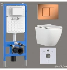 Комплект 3в1 IBERICA BLANCA инсталляция SILENCIO, унитаз BILBAO ALTO белый, кнопка смыва INOX-C розовое золото глянцевое (IB001.BLA.231.1141)