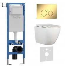 Комплект 3в1 IBERICA BLANCA инсталляция SILENCIO MINI, унитаз BILBAO ALTO белый, кнопка смыва INOX-O золото глянцевое (IB.001M.BLA.231.816)