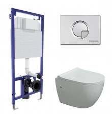 Комплект для монтажа подвесного унитаза: инсталляция NOVUM525, кнопка R2 матовый хром, унитаз OKUS,