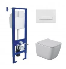 Комплект: инсталляция АТОМ Line кнопка белая, унитаз QUATTRO S Rimless 49 см, сидение дюропласт микр