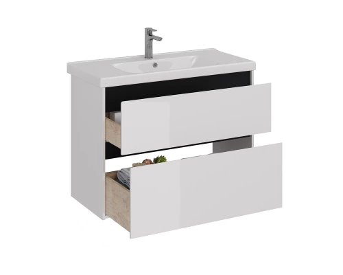 Тумба Lemark COMBI 100 см под 1 раковину, подвесная/напольная, 2 ящика, цвет планки: Чёрный, цвет ко