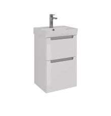 Тумба Lemark BUNO 45 см под 1 раковину, подвесная/напольная, 2 ящика, цвет планки: Серый, цвет корпу