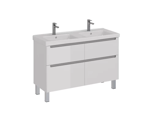 Тумба Lemark BUNO 125 см под 2 раковины, подвесная/напольная, 4 ящика, цвет планки: Серый, цвет корп